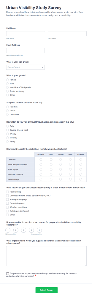 Urban Visibility Study Survey Form Template