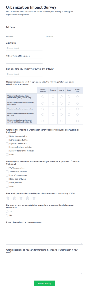 Urbanization Impact Survey Form Template