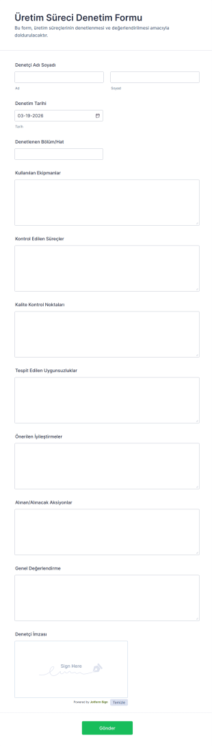 Üretim Süreci Denetim Form Şablonu