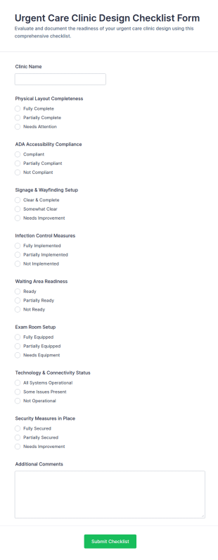 Urgent Care Clinic Design Checklist Form Template