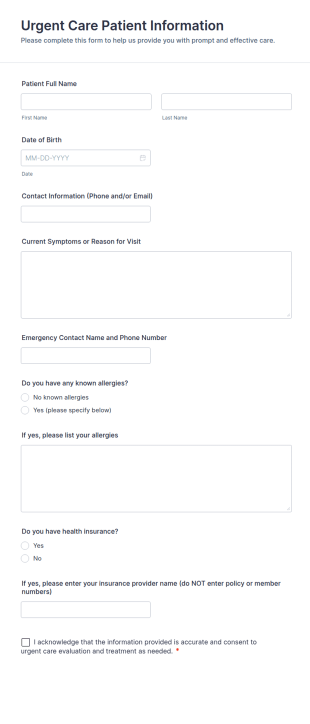 Urgent Care Patient Information Form Template