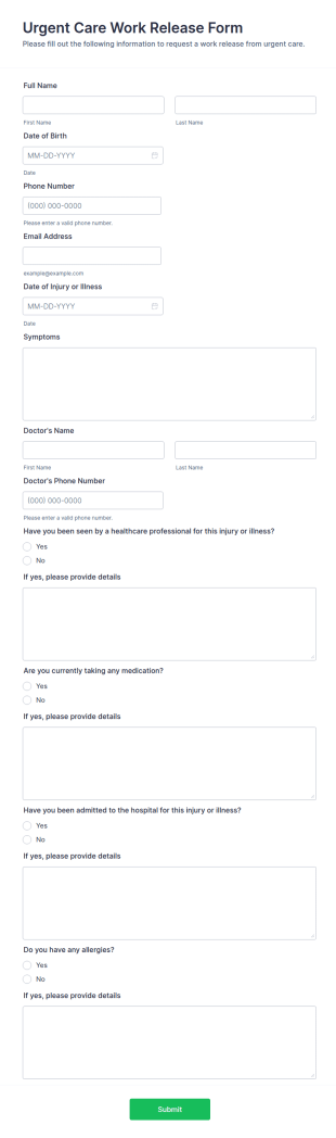 Urgent Care Work Release Form Template