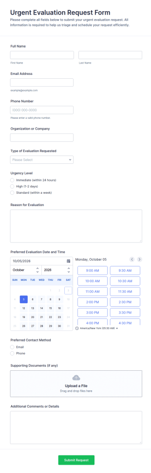 Urgent Evaluation Request Form Template