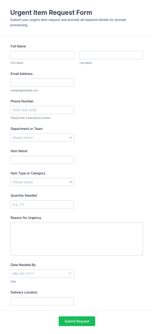 Urgent Item Request Form Template