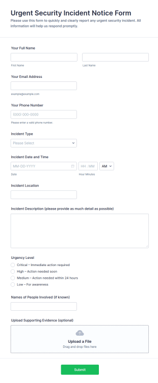 Urgent Security Incident Notice Form Template