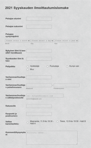 Urheilu Karsintojen Ilmoittautumislomake