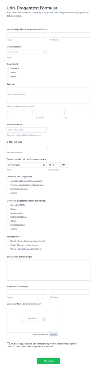 Urin Drogentest Formular