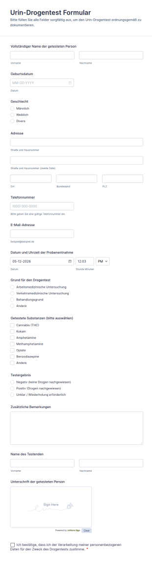 Urin Drogentest Formular