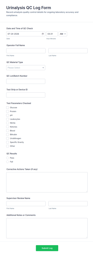 Urinalysis QC Log Form Template