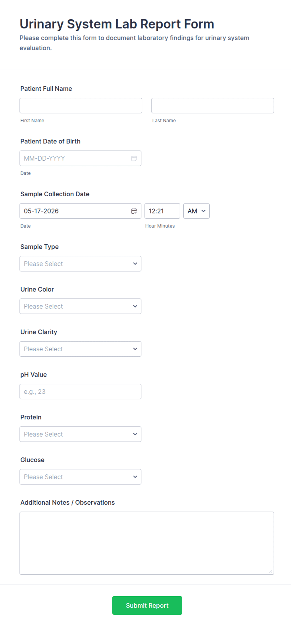 Urinary System Lab Report Form Template | Jotform