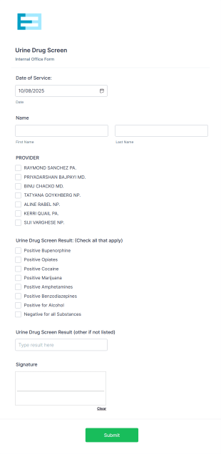 Urine Drug Screening Form Template