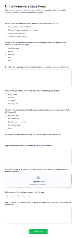 Urine Forensics Quiz Form Template