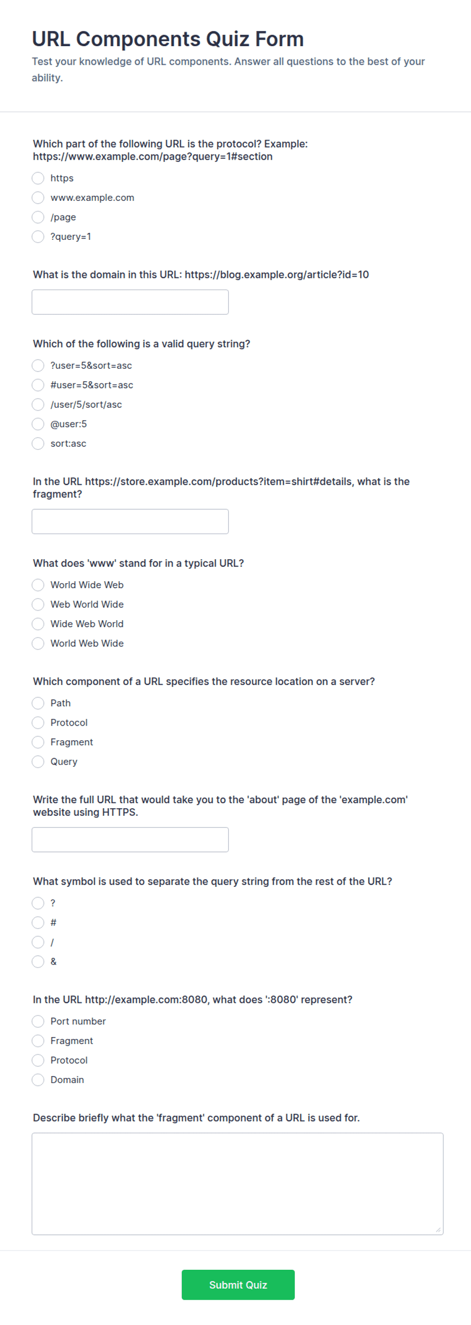 URL Components Quiz Form Template | Jotform