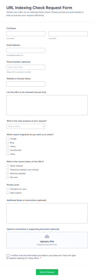 URL Indexing Check Request Form Template