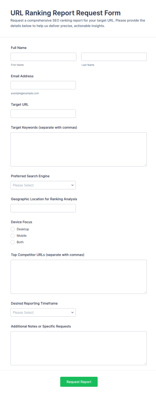 URL Ranking Report Request Form Template
