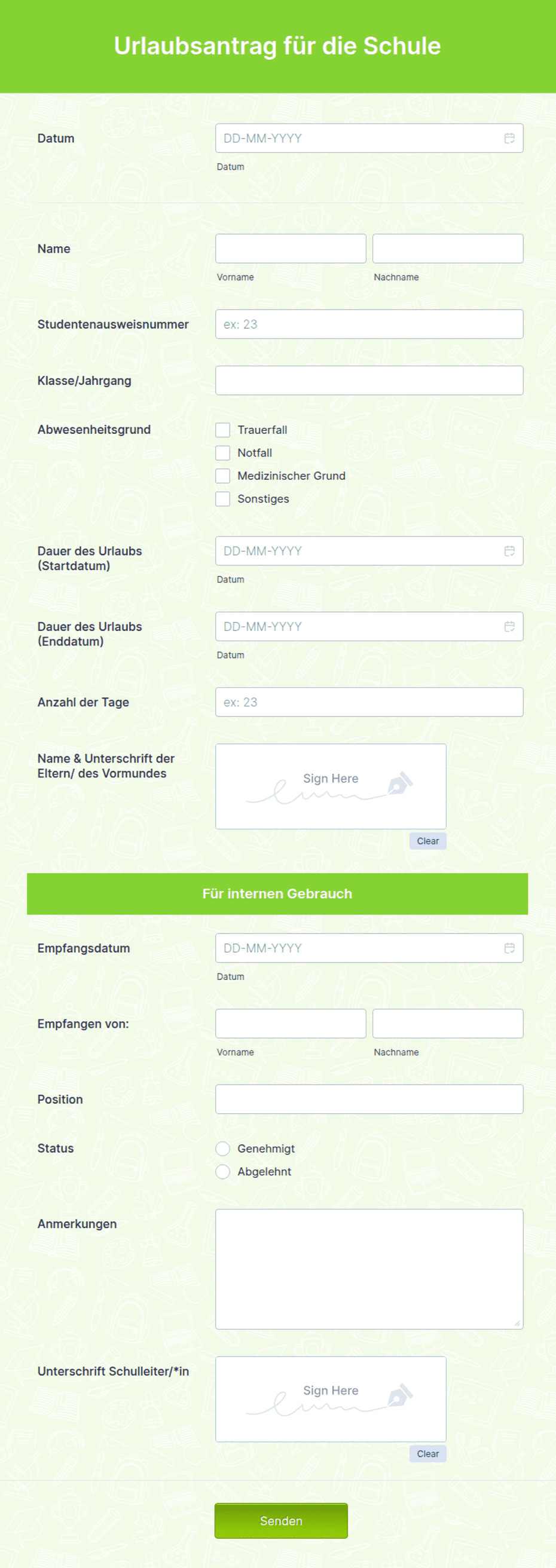 Urlaubsantrag für die Schule | Jotform