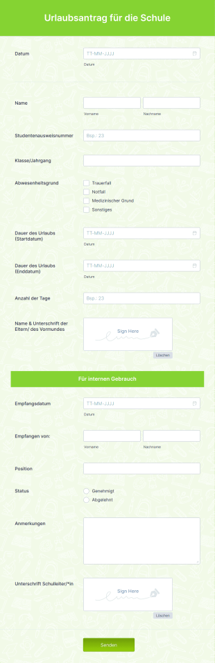Urlaubsantrag Für Die Schule Form Template