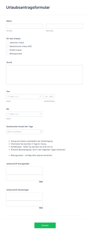 Urlaubsantragsformular Form Template