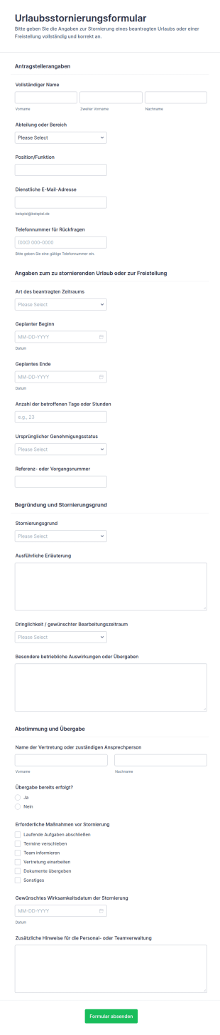 Urlaubsstornierungsformular