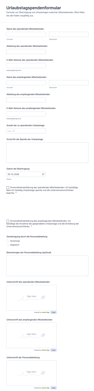 Urlaubstagspendenformular