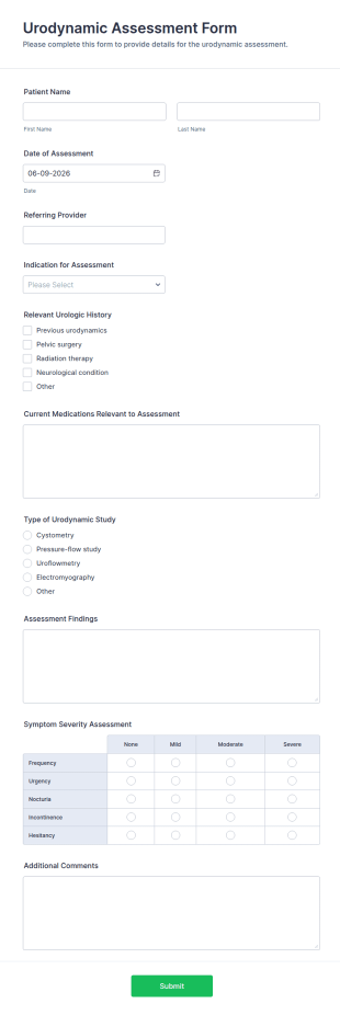 Urodynamic Assessment Form Template