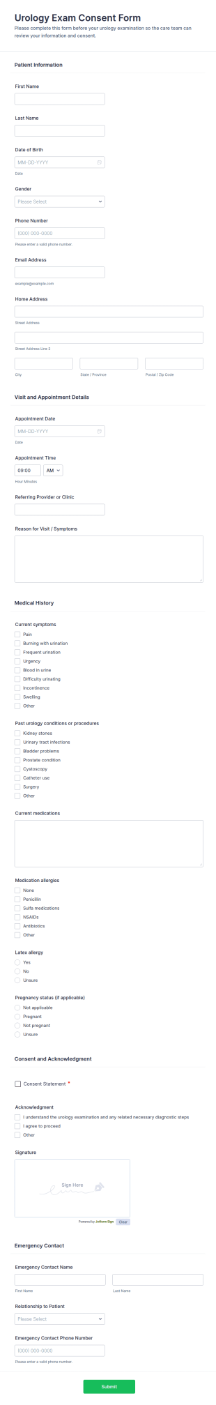 Urology Exam Consent Form Template