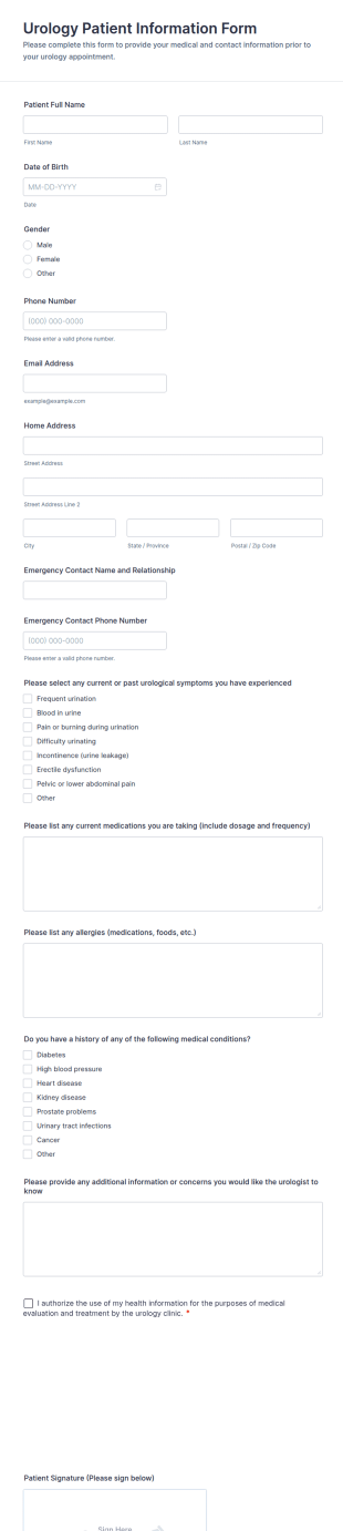 Urology Patient Information Form Template