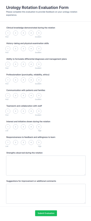 Urology Rotation Evaluation Form Template