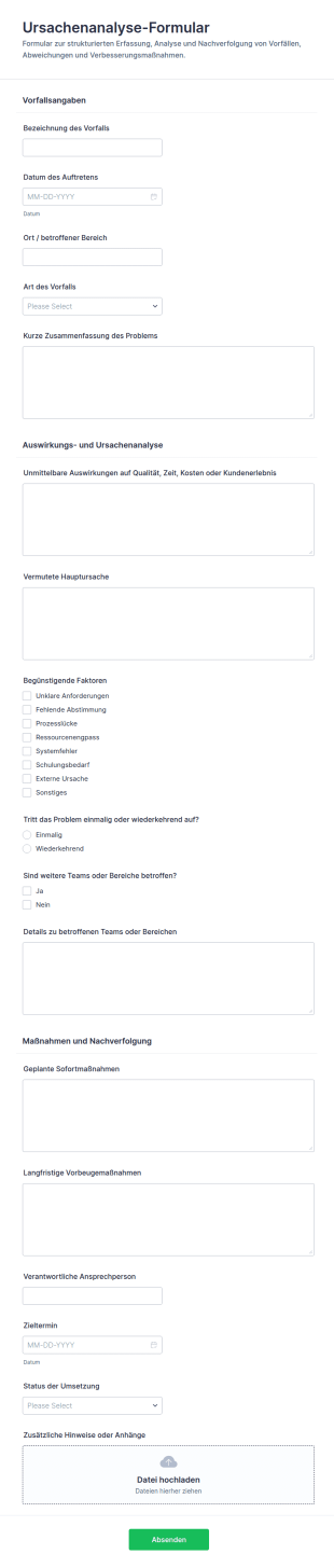 Ursachenanalyse Formular