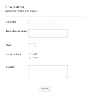Ürün Bildirim Form Şablonu