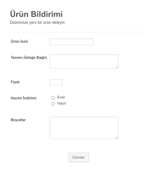 Ürün Bildirim Form Template