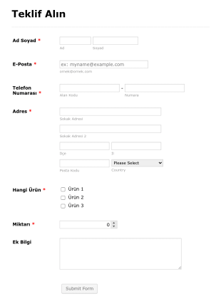Ürün Fiyat Teklifi Form Template