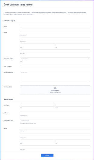Ürün Garantisi Talep Form Template