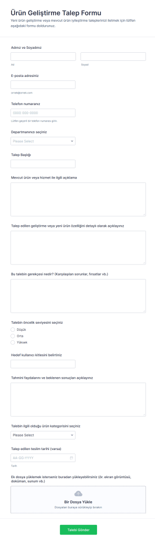 Ürün Geliştirme Talep Form Şablonu
