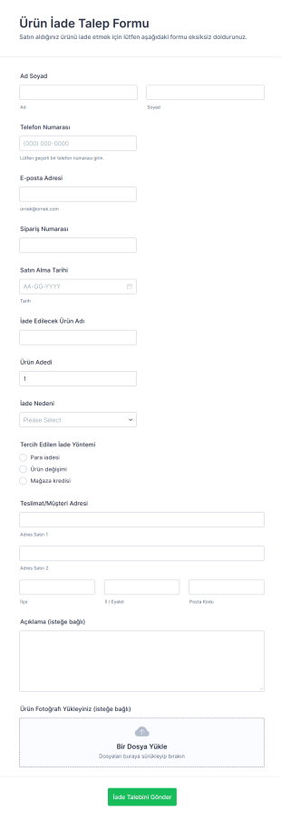 Ürün İade Talep Form Şablonu