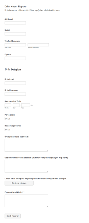Ürün Kusur Raporu Form Şablonu