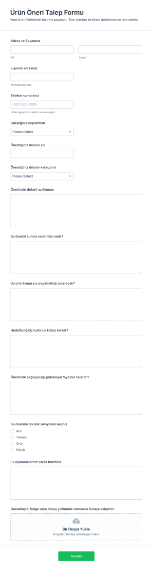 Ürün Öneri Talep Form Şablonu