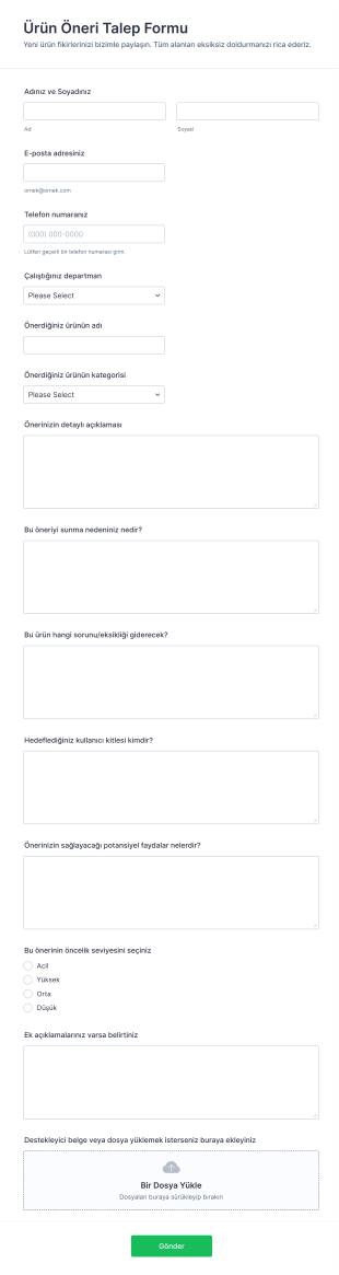Ürün Öneri Talep Form Şablonu