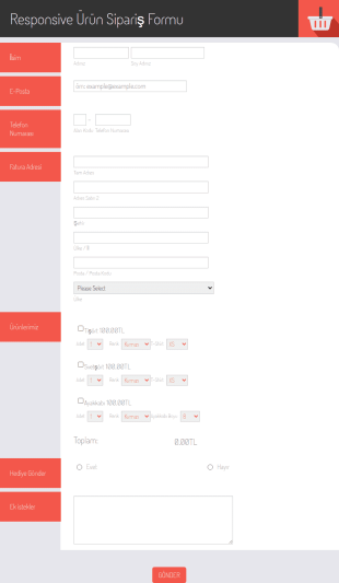 Ürün Sipariş Formu (Web Ve Mobil Cihaz Uyumlu) Form Şablonu