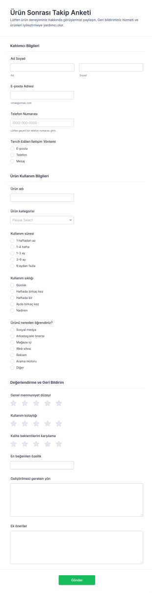 Ürün Takip Anketi Form Şablonu