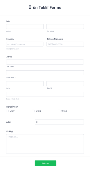 Ürün Teklif Form Template