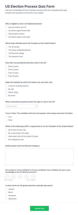 US Election Process Quiz Form Template
