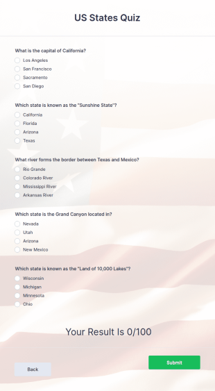 US States Quiz Form Template