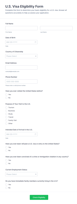 U.S. Visa Eligibility Form Template
