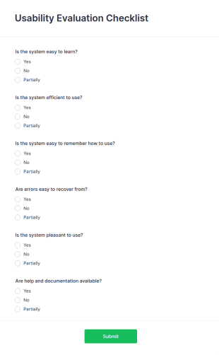 Usability Evaluation Checklist Form Template