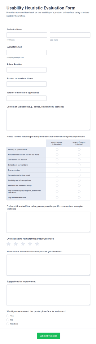 Usability Heuristic Evaluation Form Template