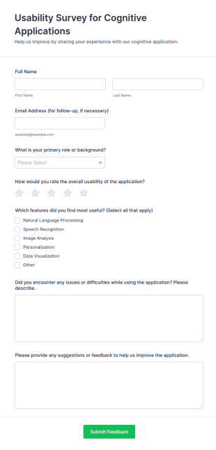 Usability Survey For Cognitive Applications Form Template