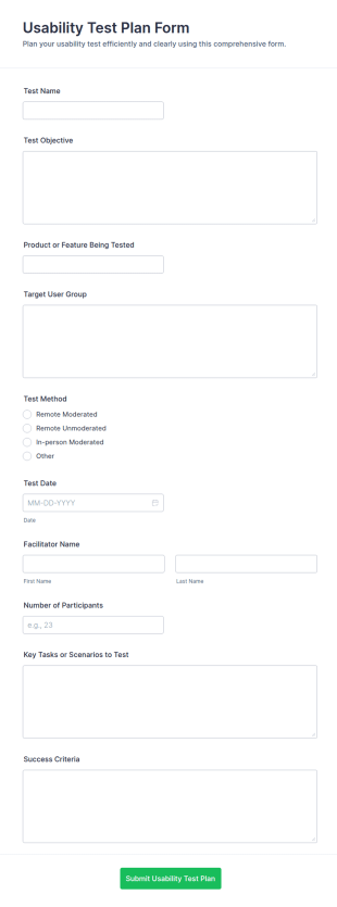 Usability Test Plan Form Template