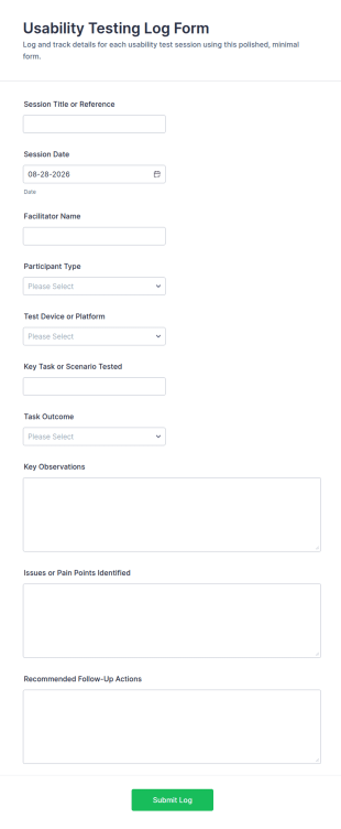 Usability Testing Log Form Template