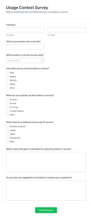 Usage Context Survey Form Template